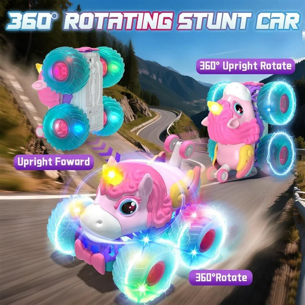 Remote Control Car for Girls 360° Rotating Unicorn Monster Truck RC 4WD Gift